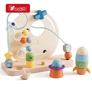 OEM Educational Wooden Planet Round the Beads Toy for Kids W11B342