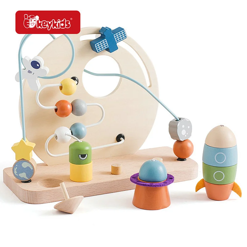 OEM Educational Wooden Planet Round the Beads Toy for Kids W11B342